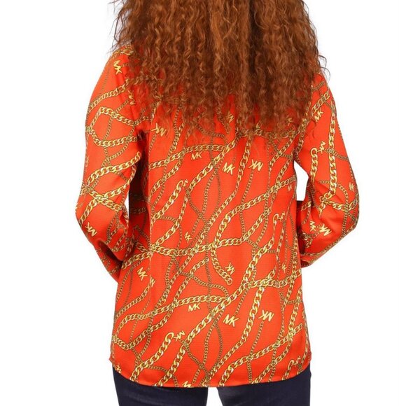 MICHAEL Michael Kors Logo Orange Chain Print Casual Long Sleeve Top XS - Picture 2 of 6